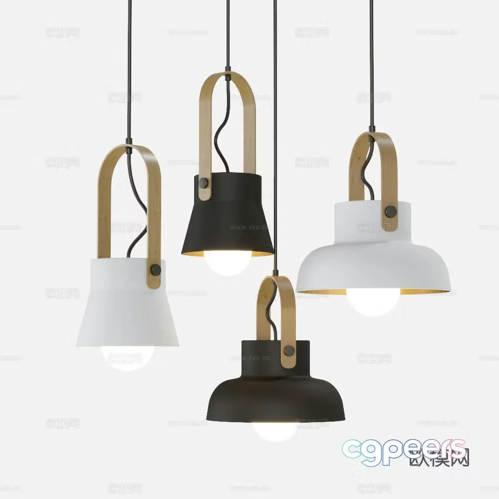 Nordic log decorative small chandelier 3d model
