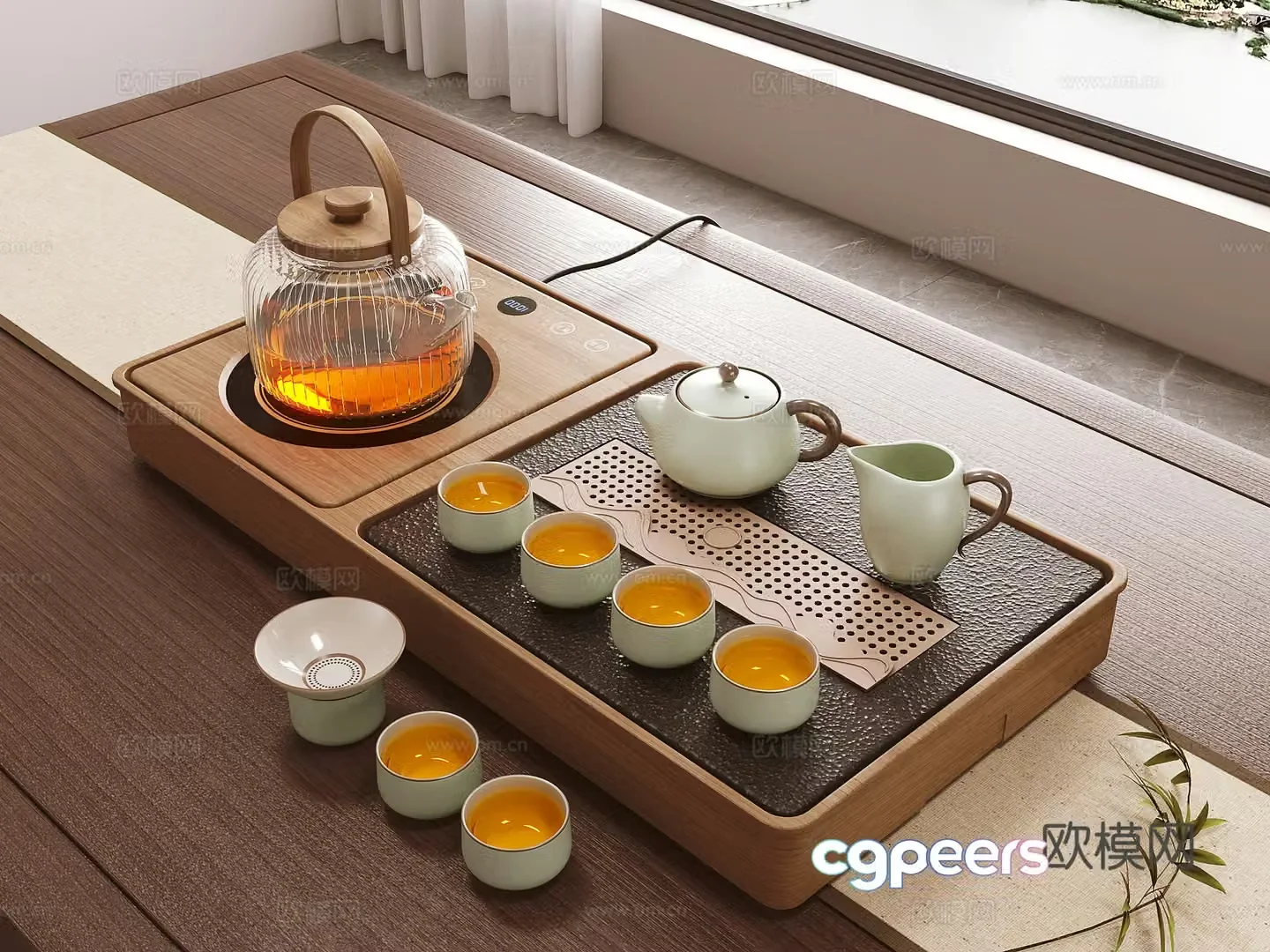 Modern tea set Tea plate Tea table 3D model