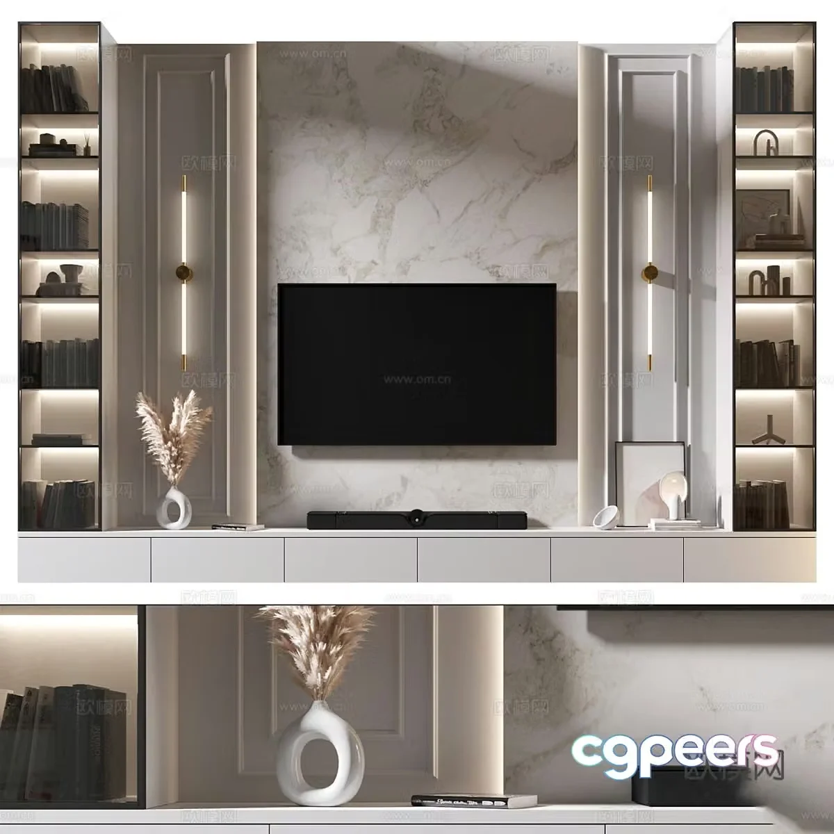 Modern light luxury TV background wall 3d model