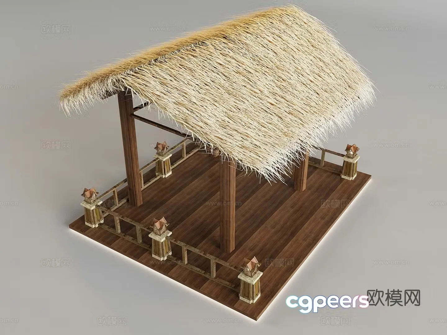 New Chinese style thatched shed pavilion thatched landscape pavilion rest pavilion 3D model
