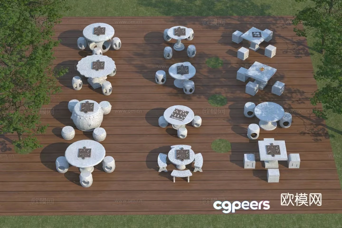 Modern outdoor chess table and chair 3d model