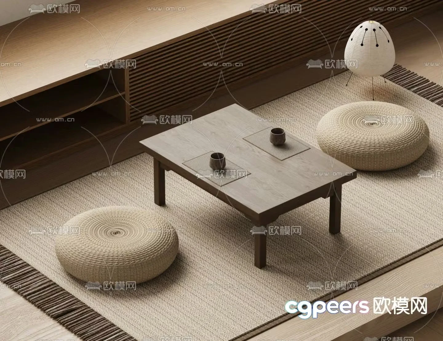 Japanese tea table tatami tea table 3d model