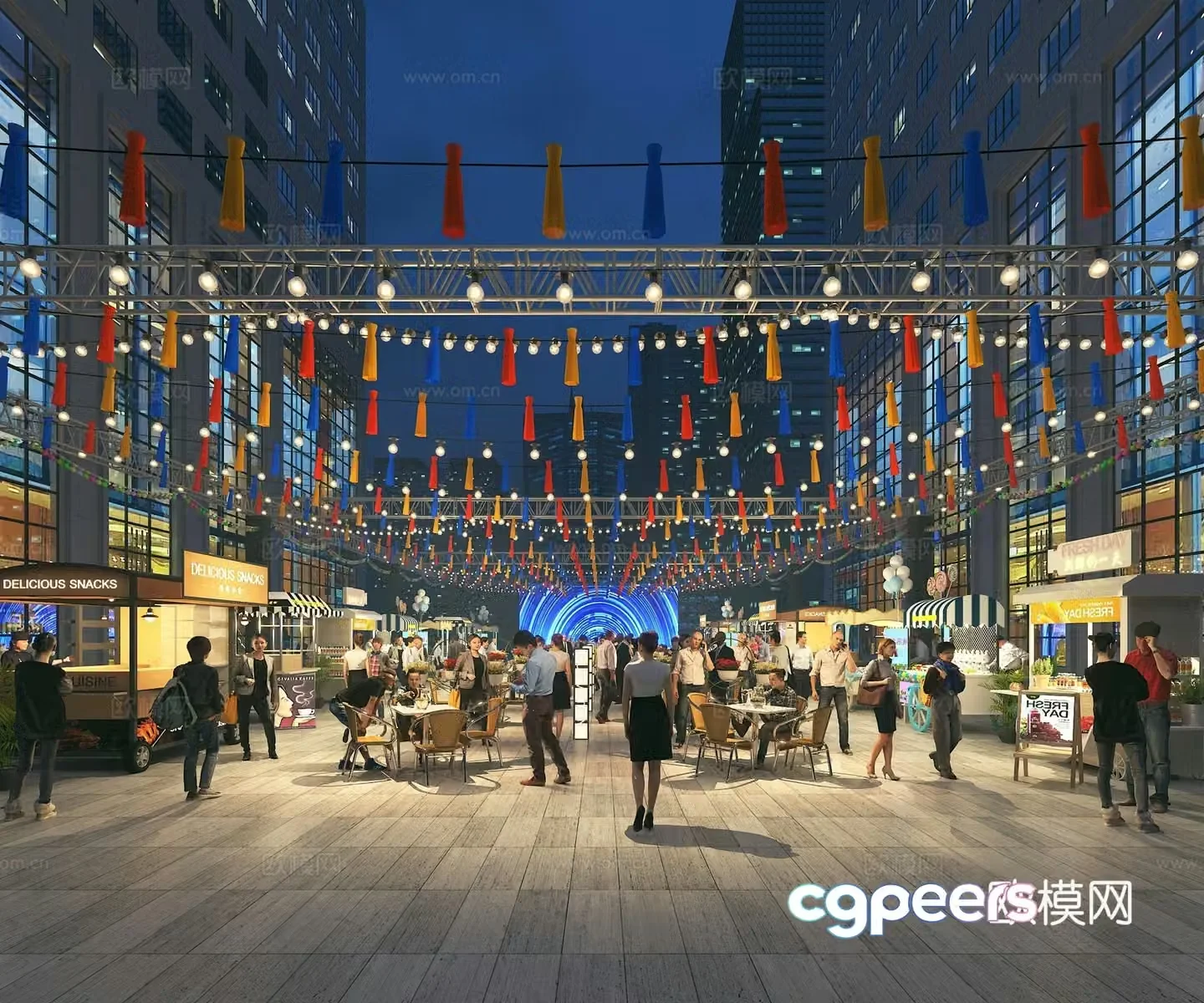 Night market street stalls pedestrian street snack street food street food court 3D model