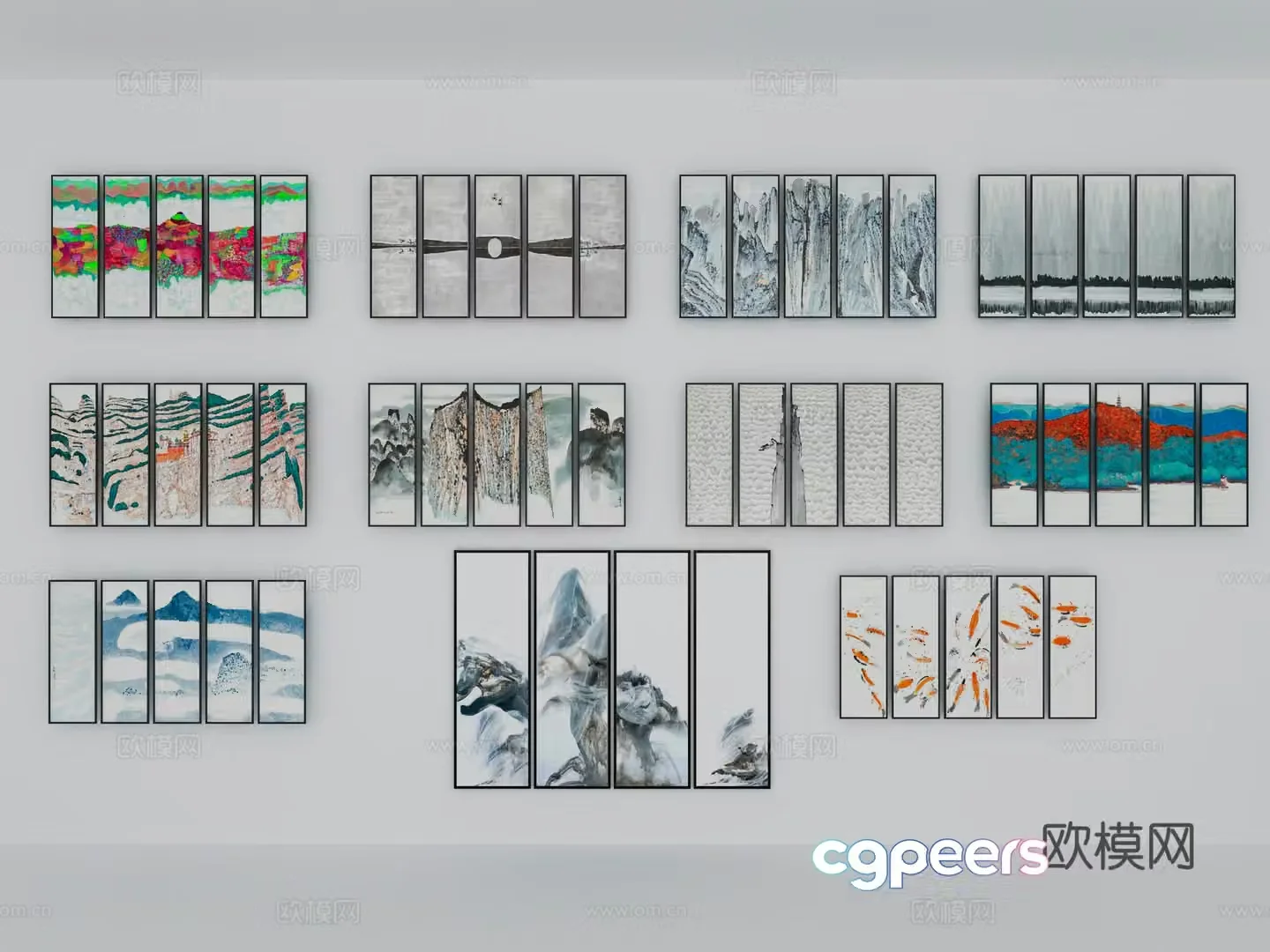 Chinese style 3D model of hanging paintings