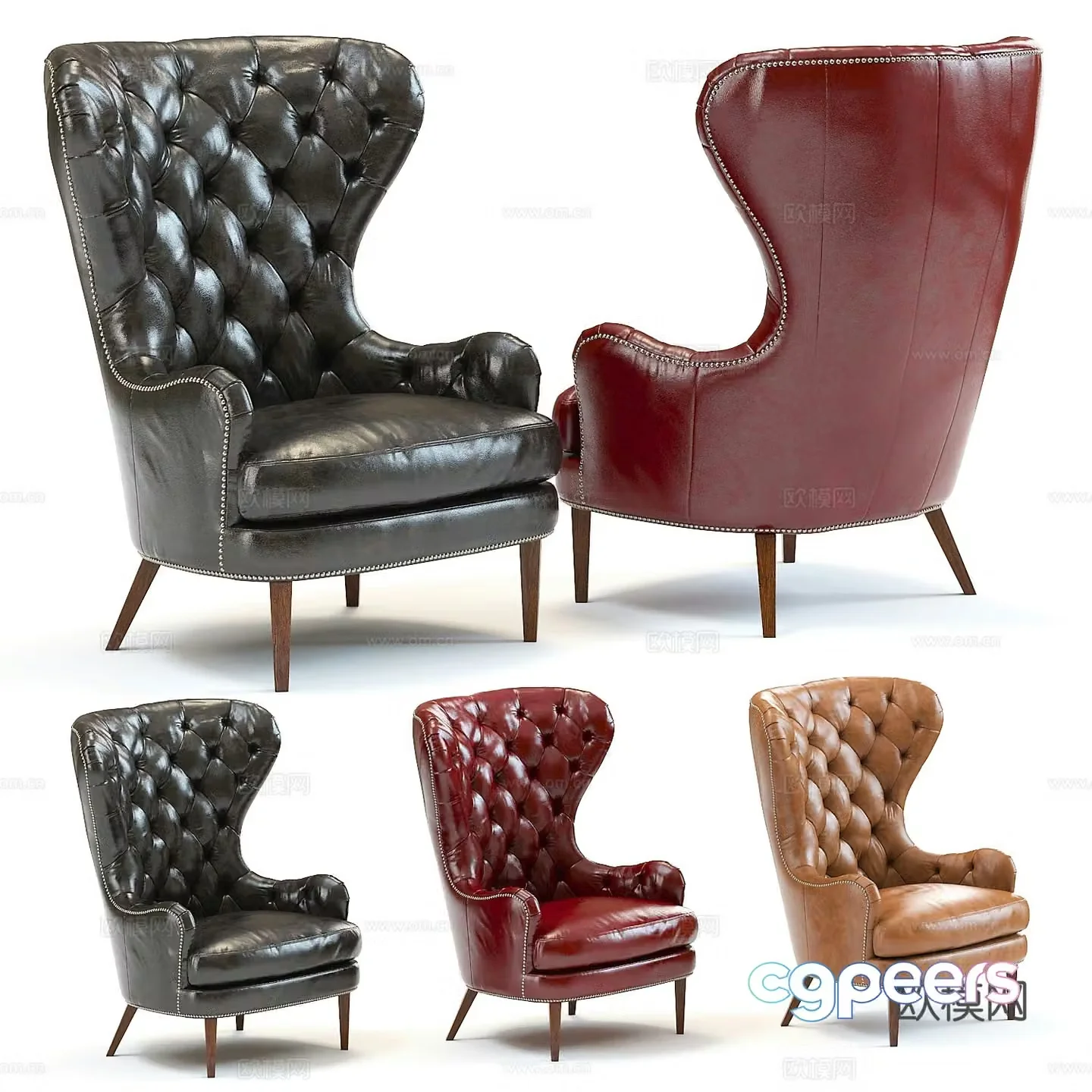 American leather high back armchair 3d model