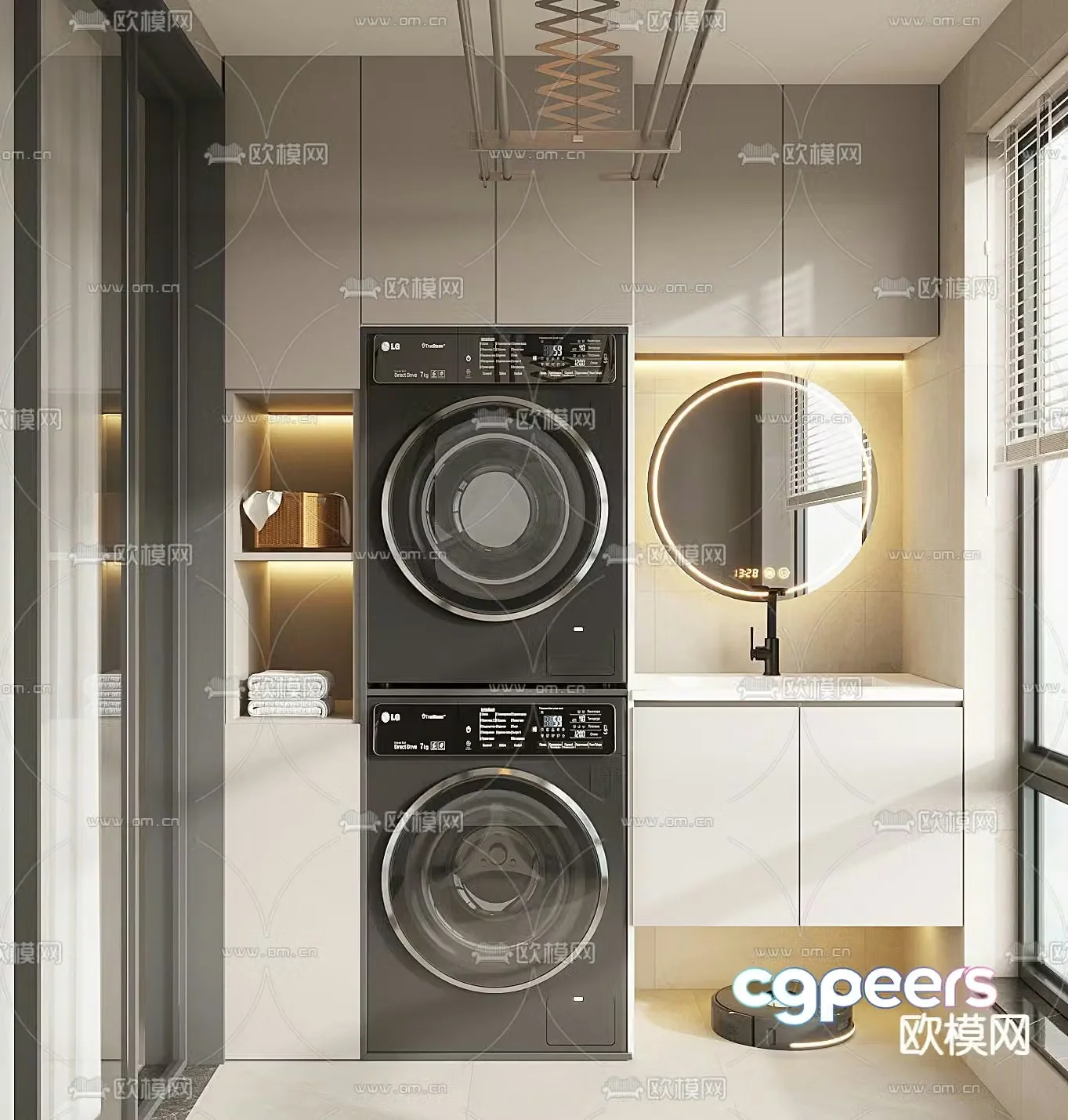 Modern balcony cabinet washing machine cabinet 3d model