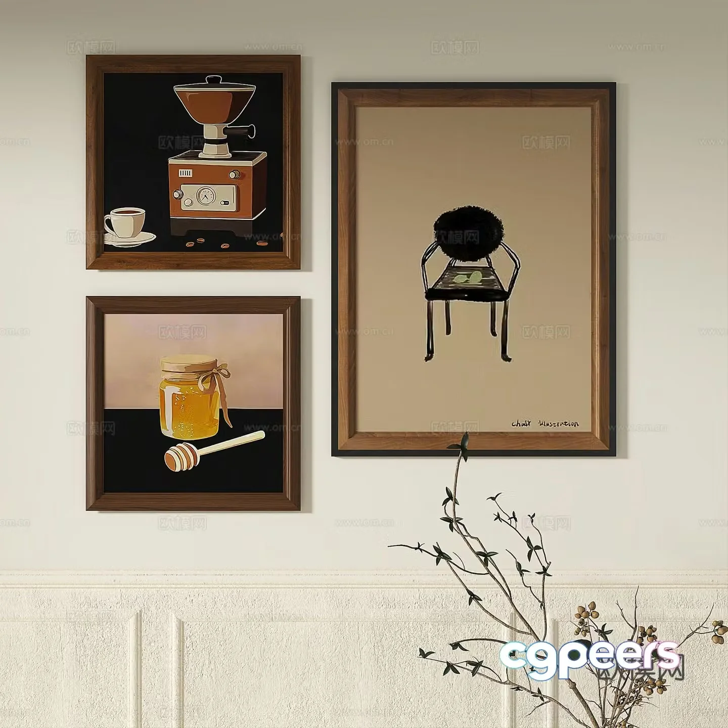 Modern French retro abstract light luxury simple medieval decorative painting 3d model