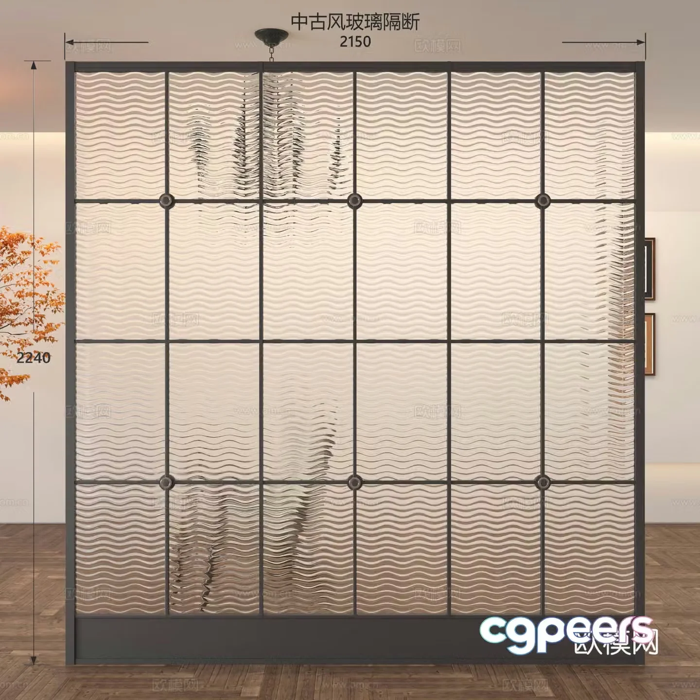 Medium glass partition French glass partition Glass partition Porch partition Screen partition Gold 3D model