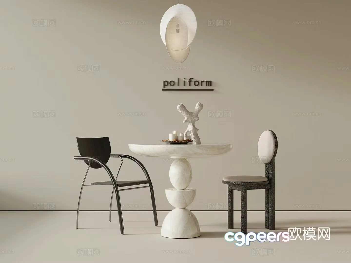French retro style casual table and chair ornament chandelier 3d model