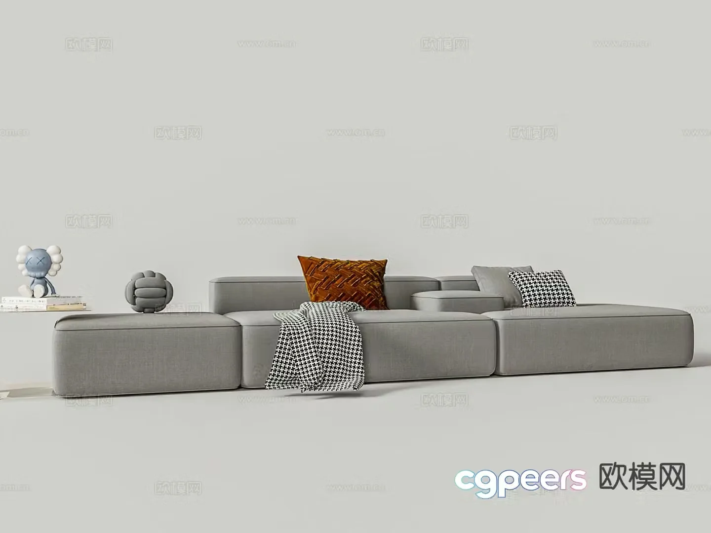 Modern tofu block sofa fabric multi-person sofa 3d model
