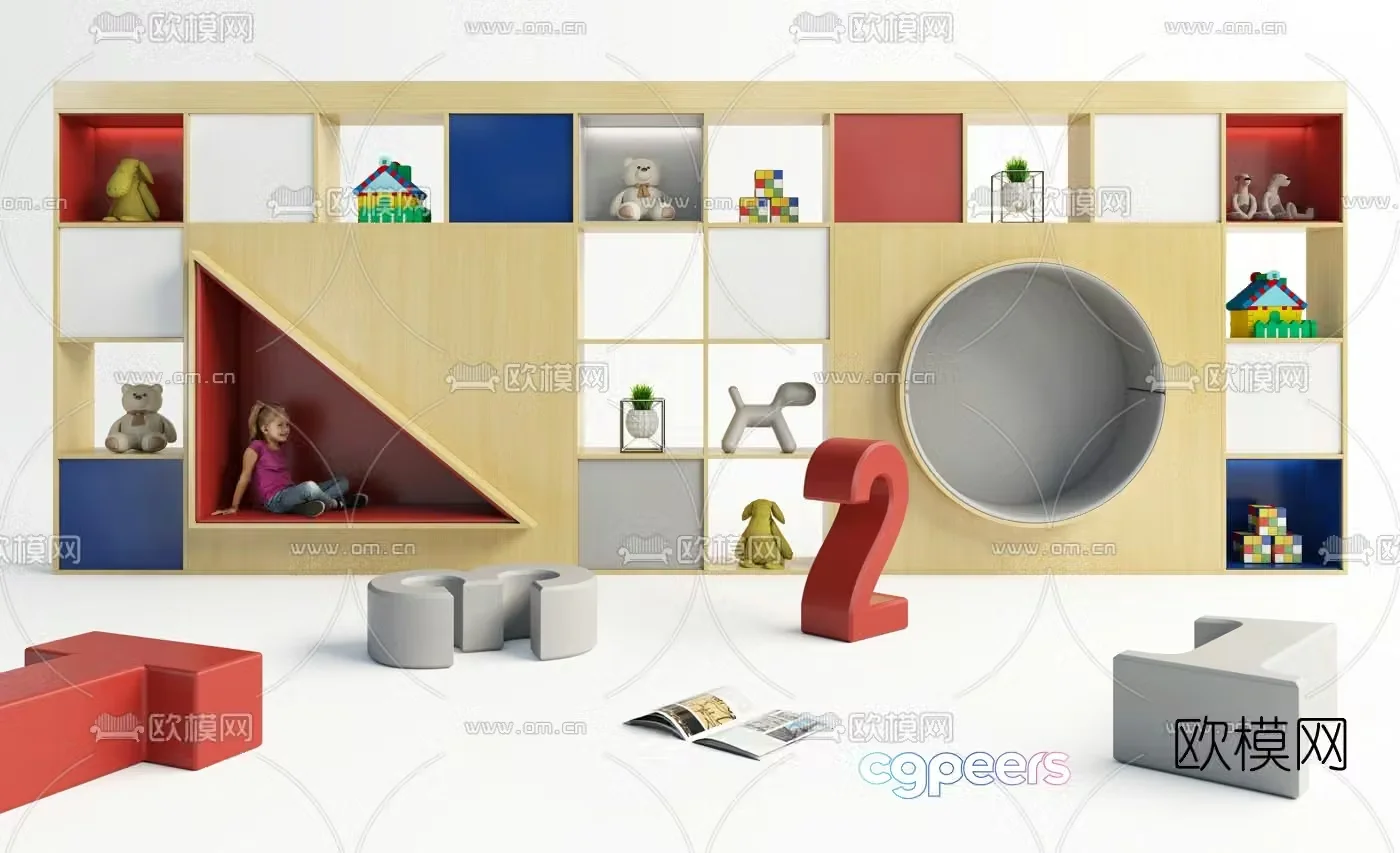 Modern children’s reading area children’s cabinet 3d model