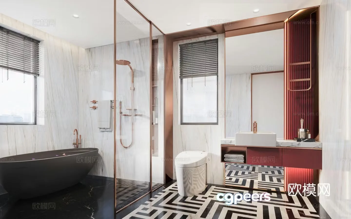 Modern light luxury bathroom 3D model