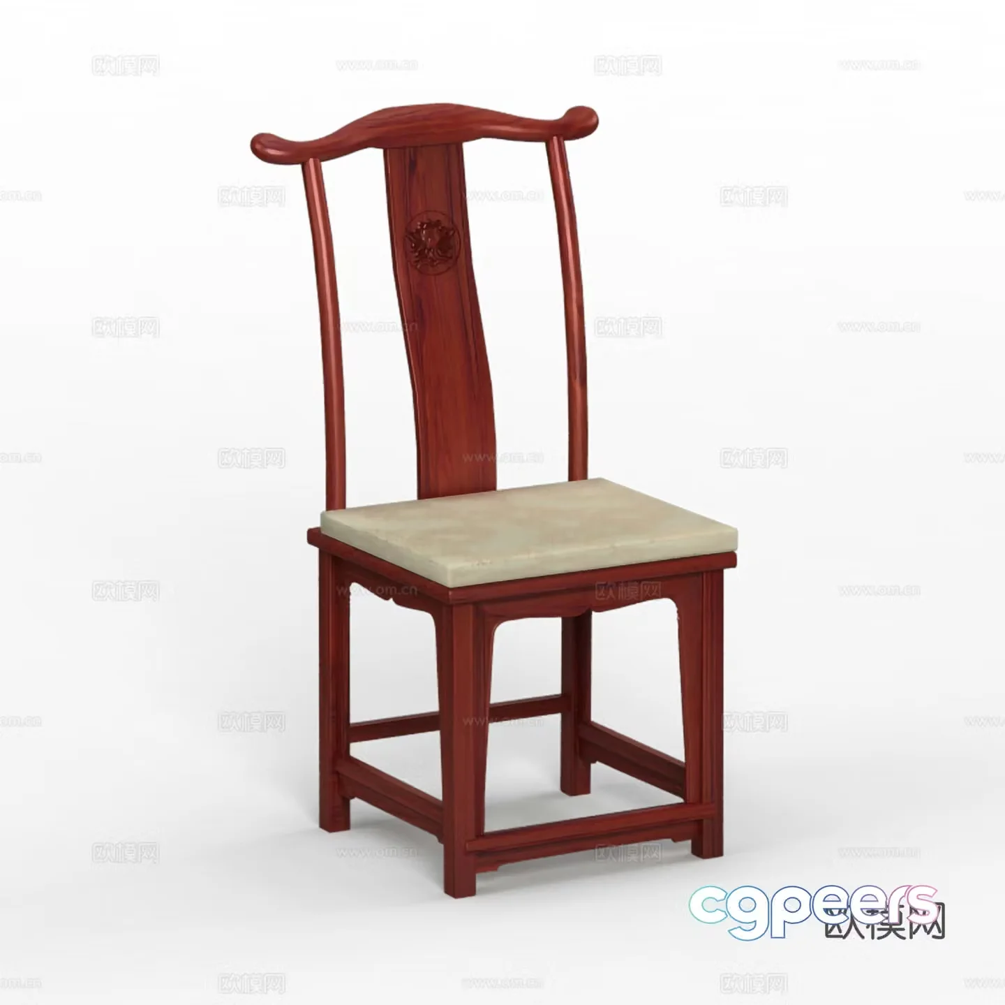 Chinese official hat dining chair solid wood mahogany 3D model