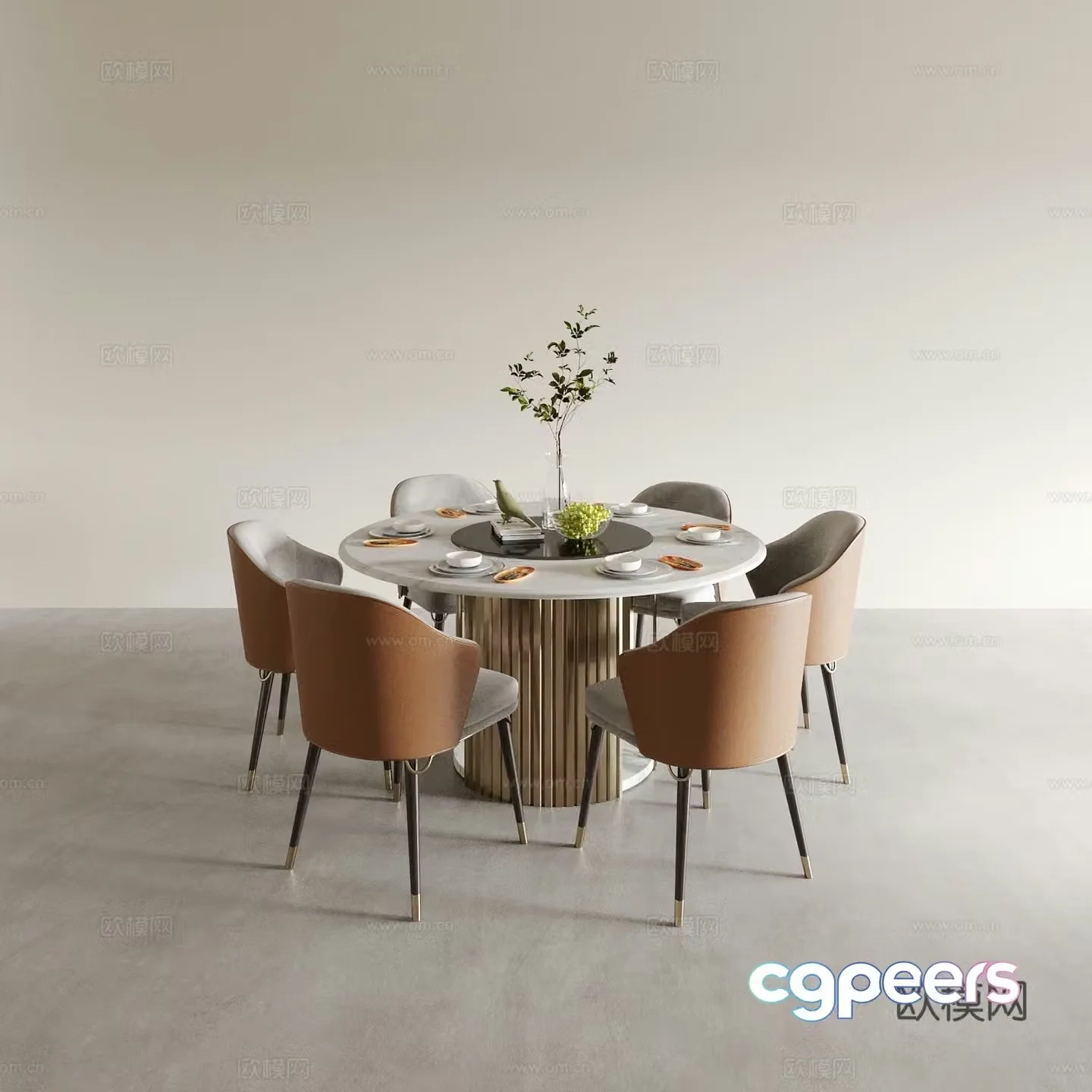 Modern round dining table and chairs 3d model