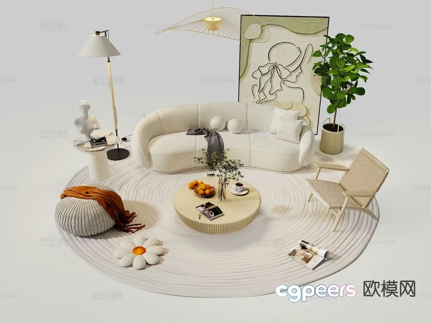 Cream style modular sofa 3d model