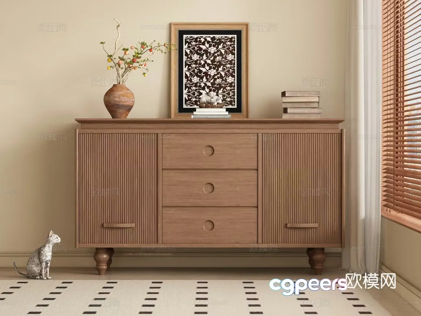 Middle-aged style porch cabinet side cabinet walnut cabinet 3D model