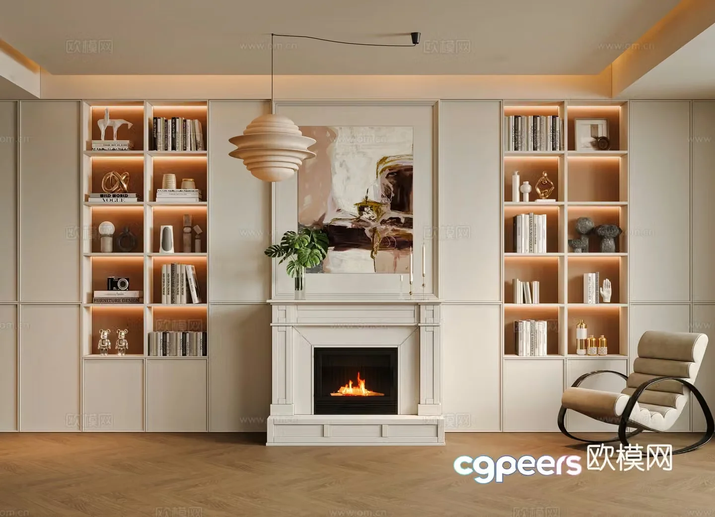 French fireplace background wall whole wall cabinet 3d model