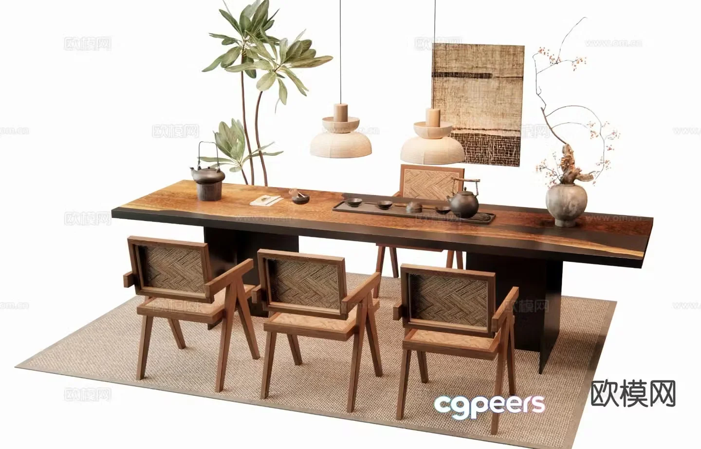Wabi-sabi style tea table large plate tea table 3D model
