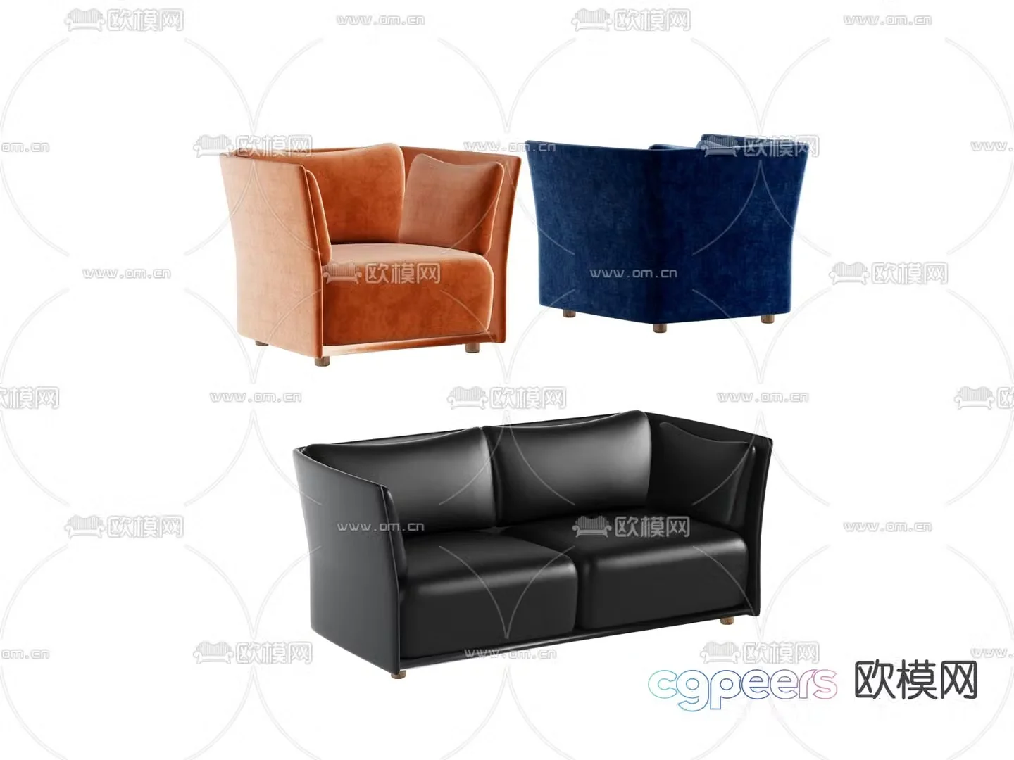 Modern single sofa Double sofa 3D model