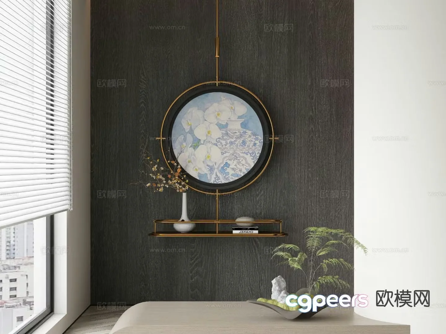 Chinese decorative painting round hanging painting 3D model