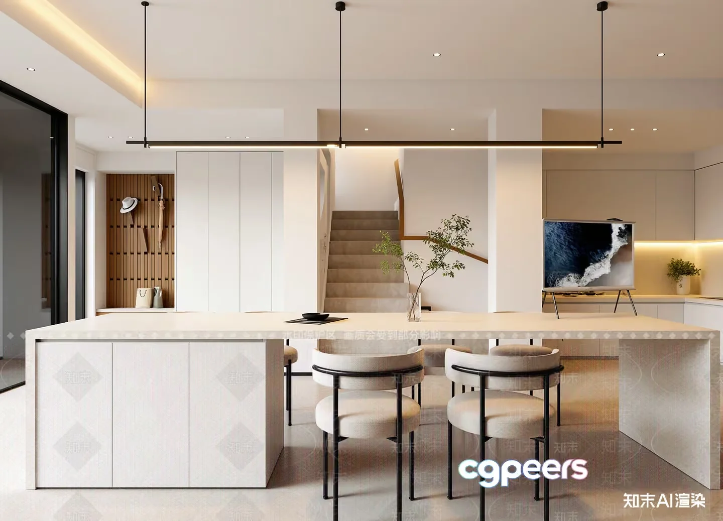 Modern Minimalist Kitchen 3D Model – 14485 – VRAY Render