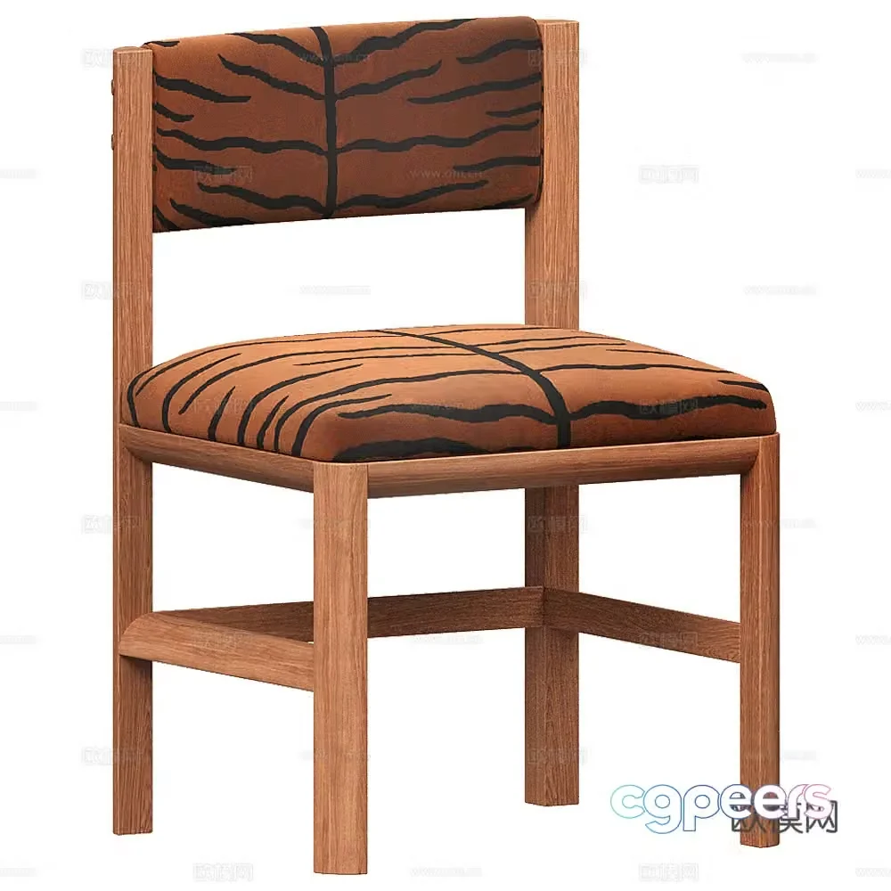 Medium style wooden fabric single chair 3D model