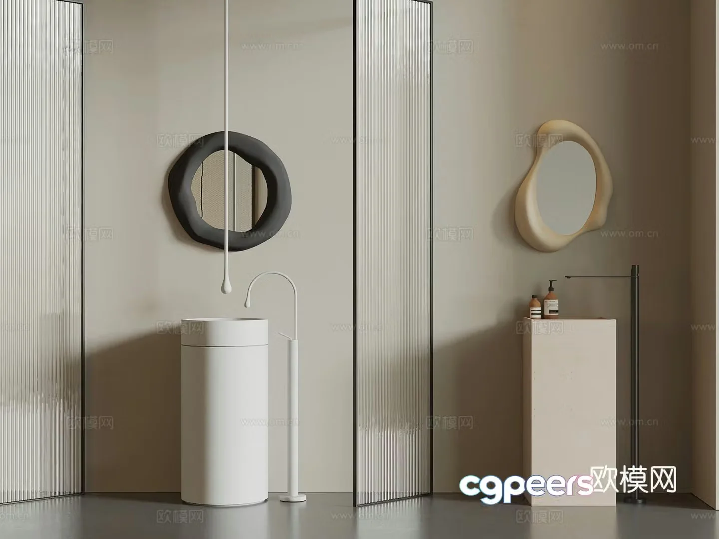 Washing table modern wash basin column basin mirror 3d model