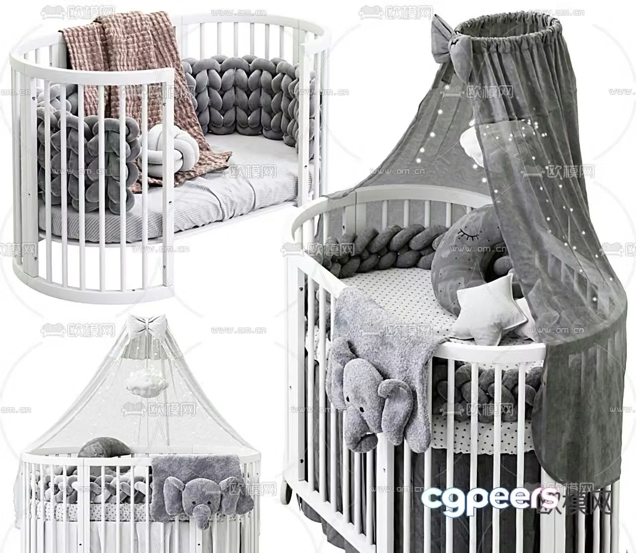 Nordic style iron children’s bed 3D model