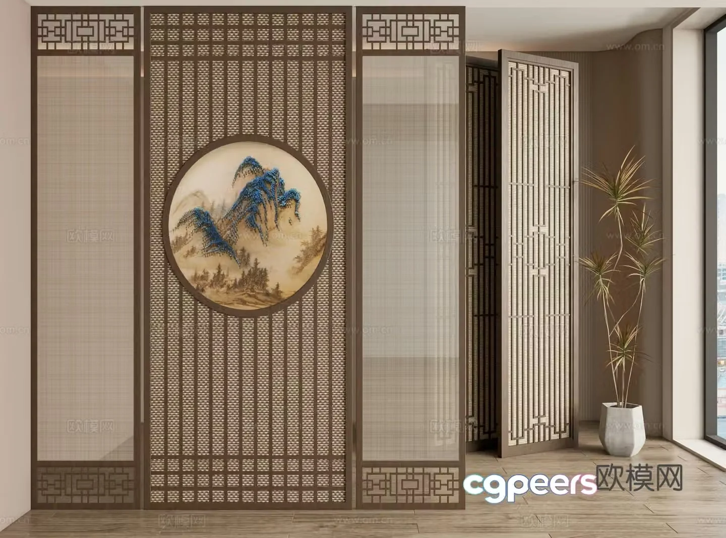 New Chinese style screen decorative screen entrance screen 3D model