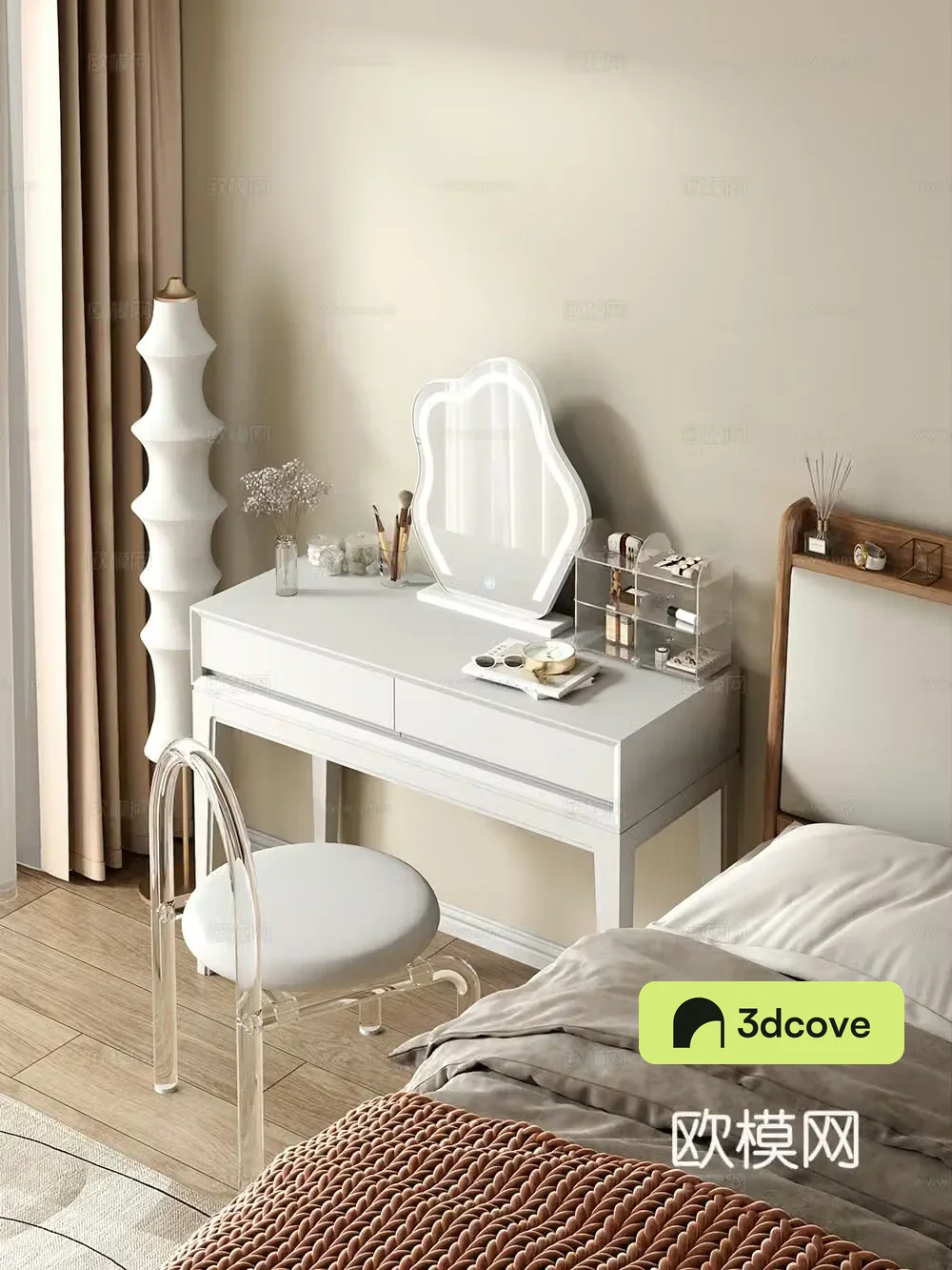 Cream style dressing table makeup stool combination dressing table makeup stool mirror decoration hanging painting