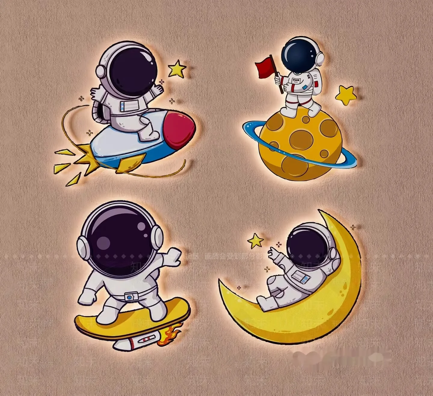 Astronaut Stickers 3D Model – 1314 – VRAY Render