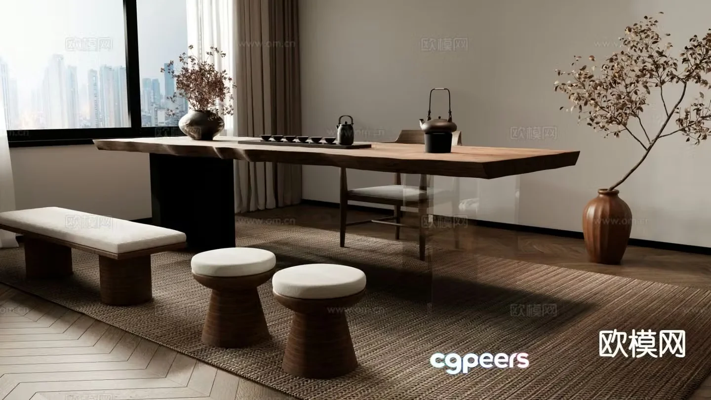 New Chinese style tea table and chairs tea table Kung Fu tea table 3d model