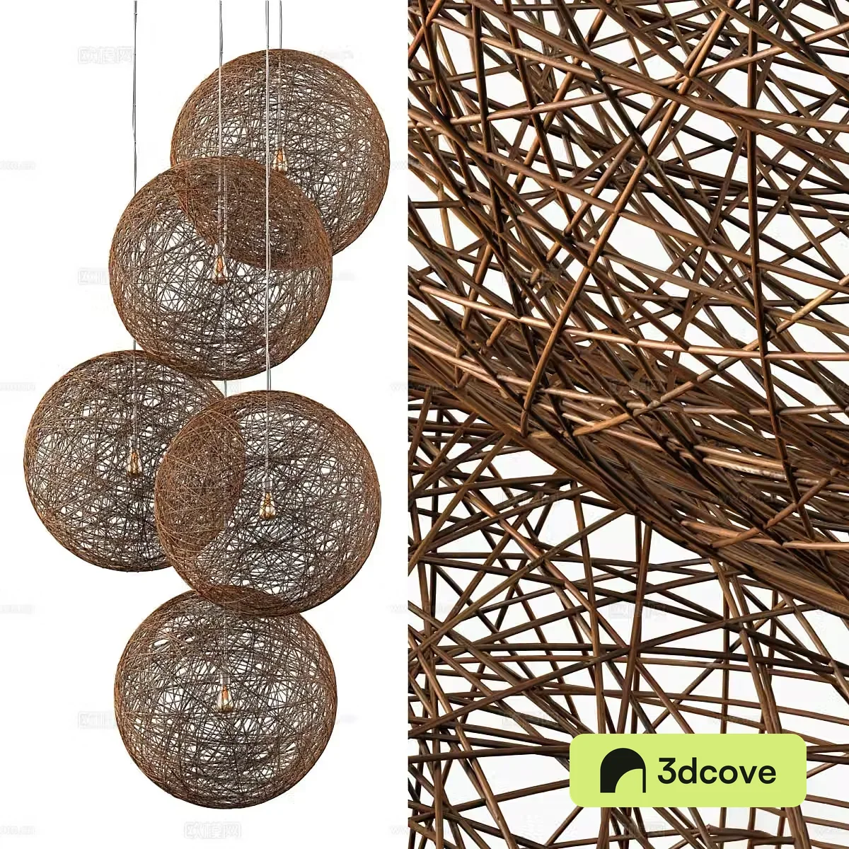 New Chinese style Wasabi wicker chandelier 3D model