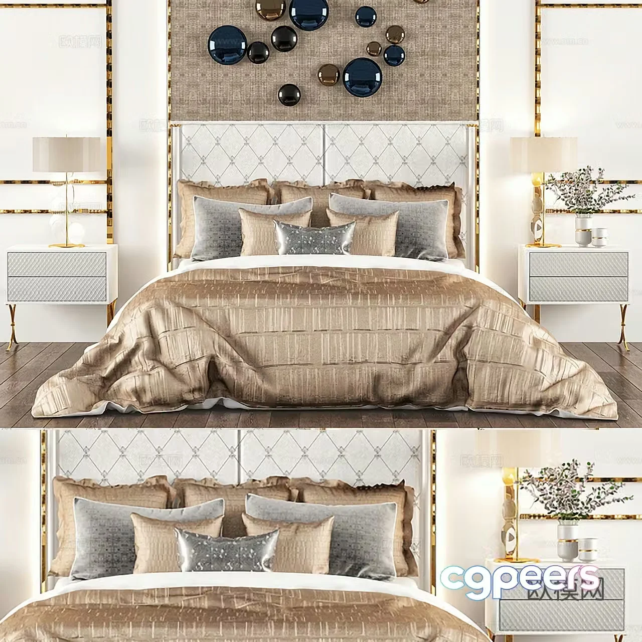 Modern light luxury double bed model 3d model