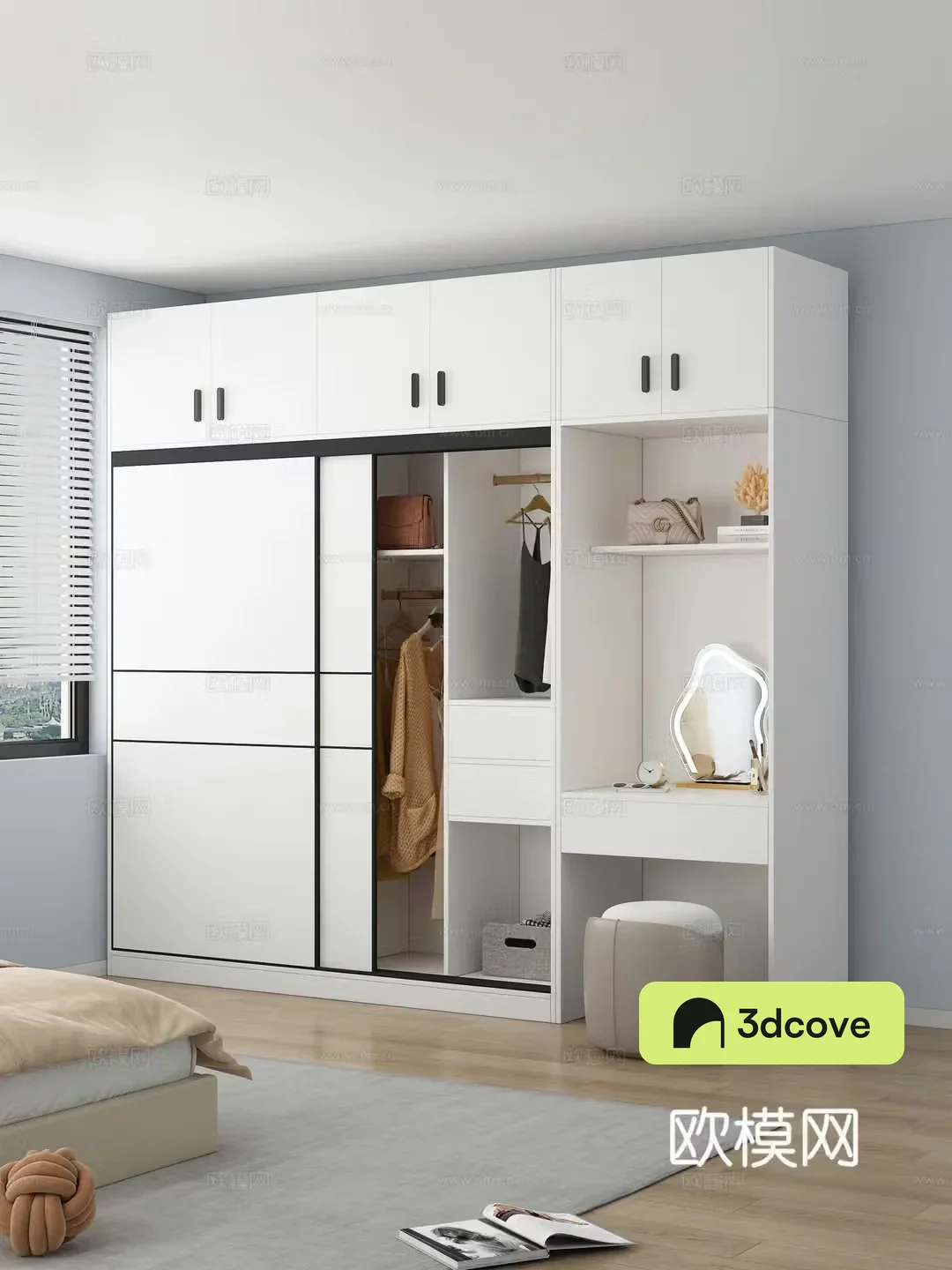 Modern wardrobe top-to-top sliding door wardrobe Clothes Bags Dressing table Dressing stool Bed