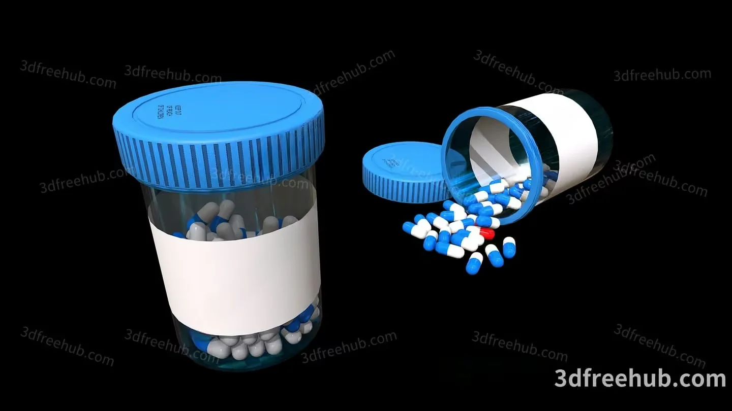 Blue And White Pill Bottle 3D Model – 22269 – VRAY Render