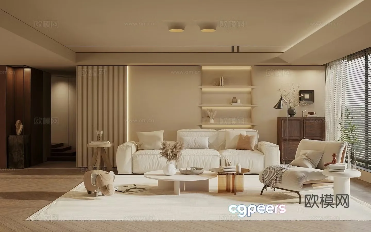 Wasabi Middle Style Living Room Sofa Coffee Table Combination Decorative Cabinet Side Cabinet Sofa Background Wall Art 3D Model