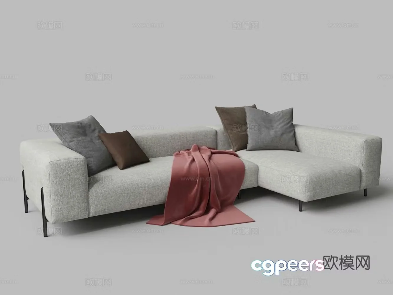 Modern fabric L-shaped multi-person sofa 3D model