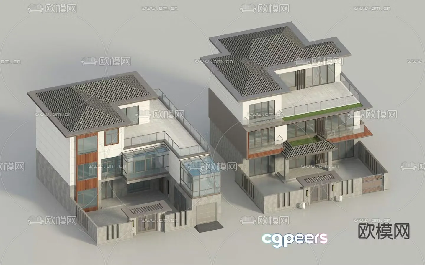 Chinese style single-family villa 3D model