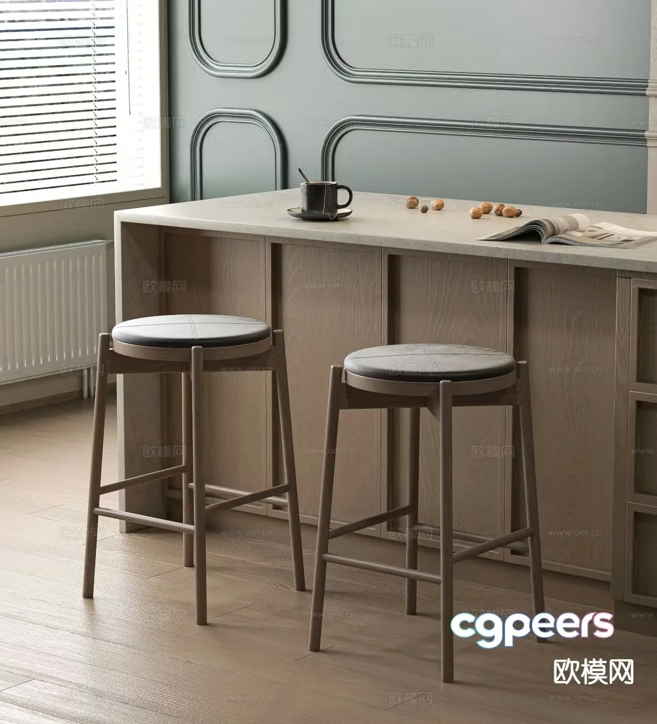 Medieval style bar chair bar stool high stool 3D model