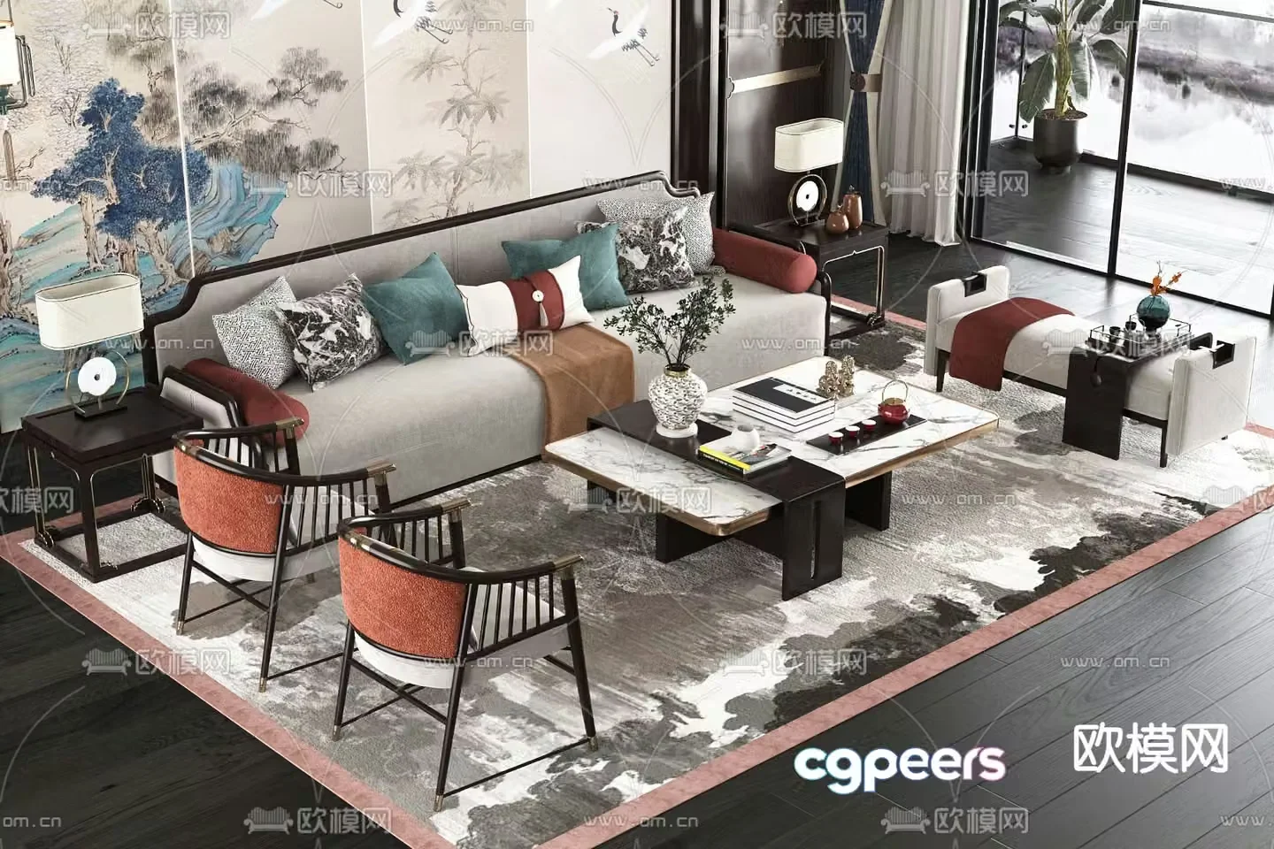 New Chinese style modular sofa 3d model