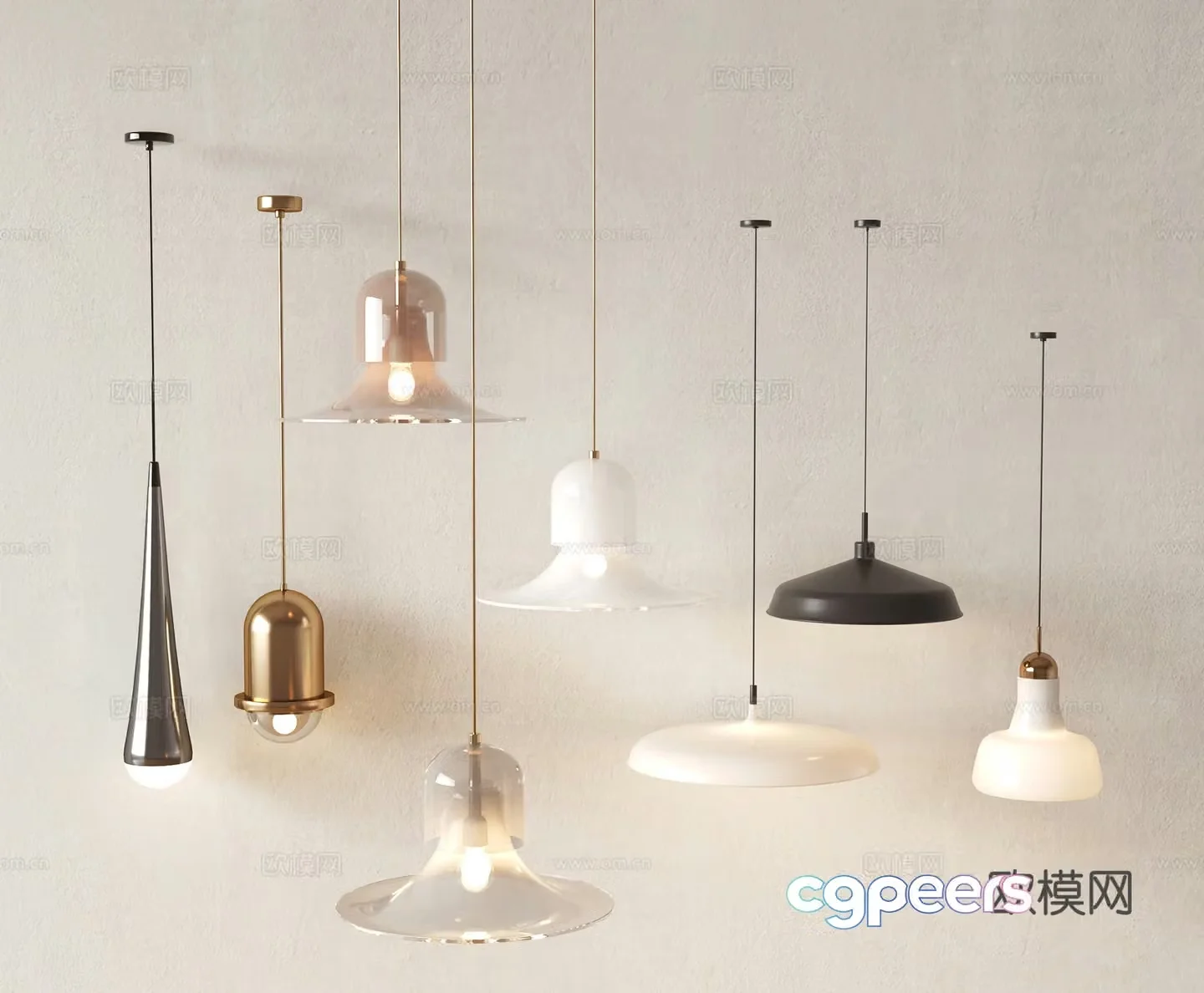 Modern Chandeliers Glass Chandeliers Metal Bar Restaurant Bedside Lights Single Head 3D Model