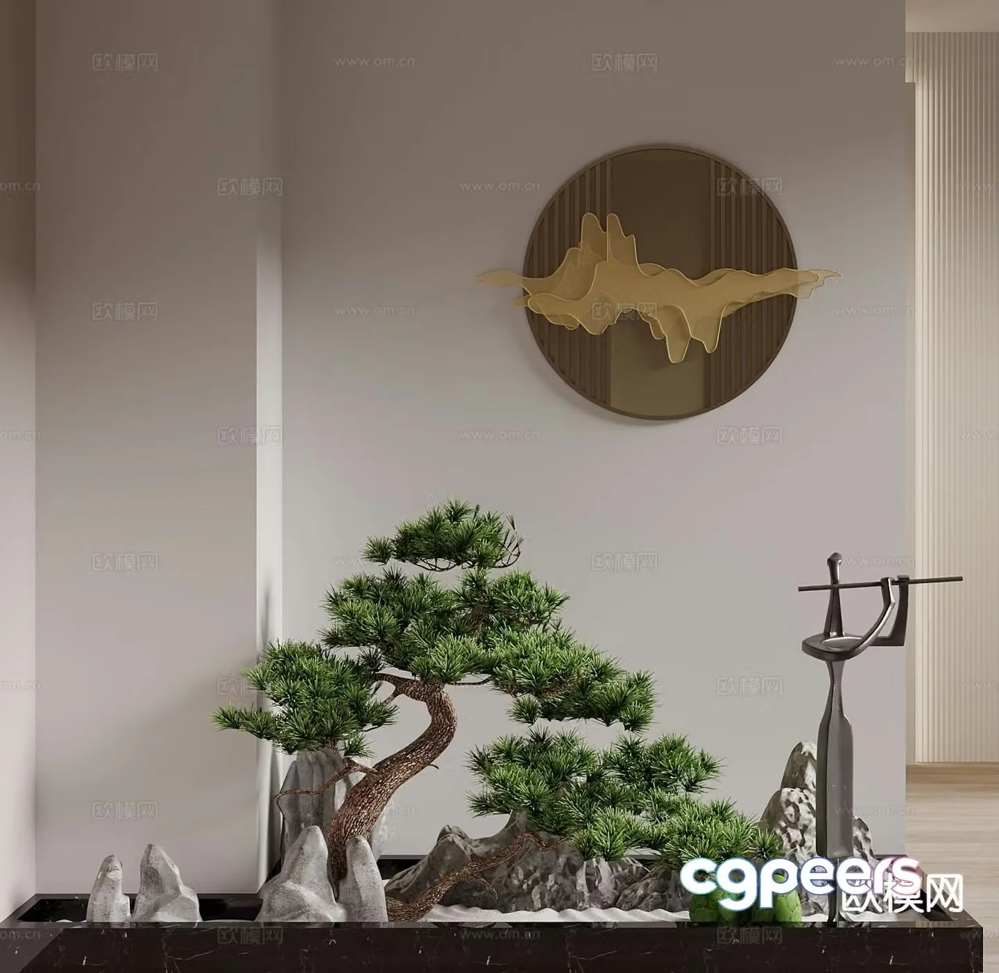 New Chinese style pine tree sketch indoor landscape 3d model