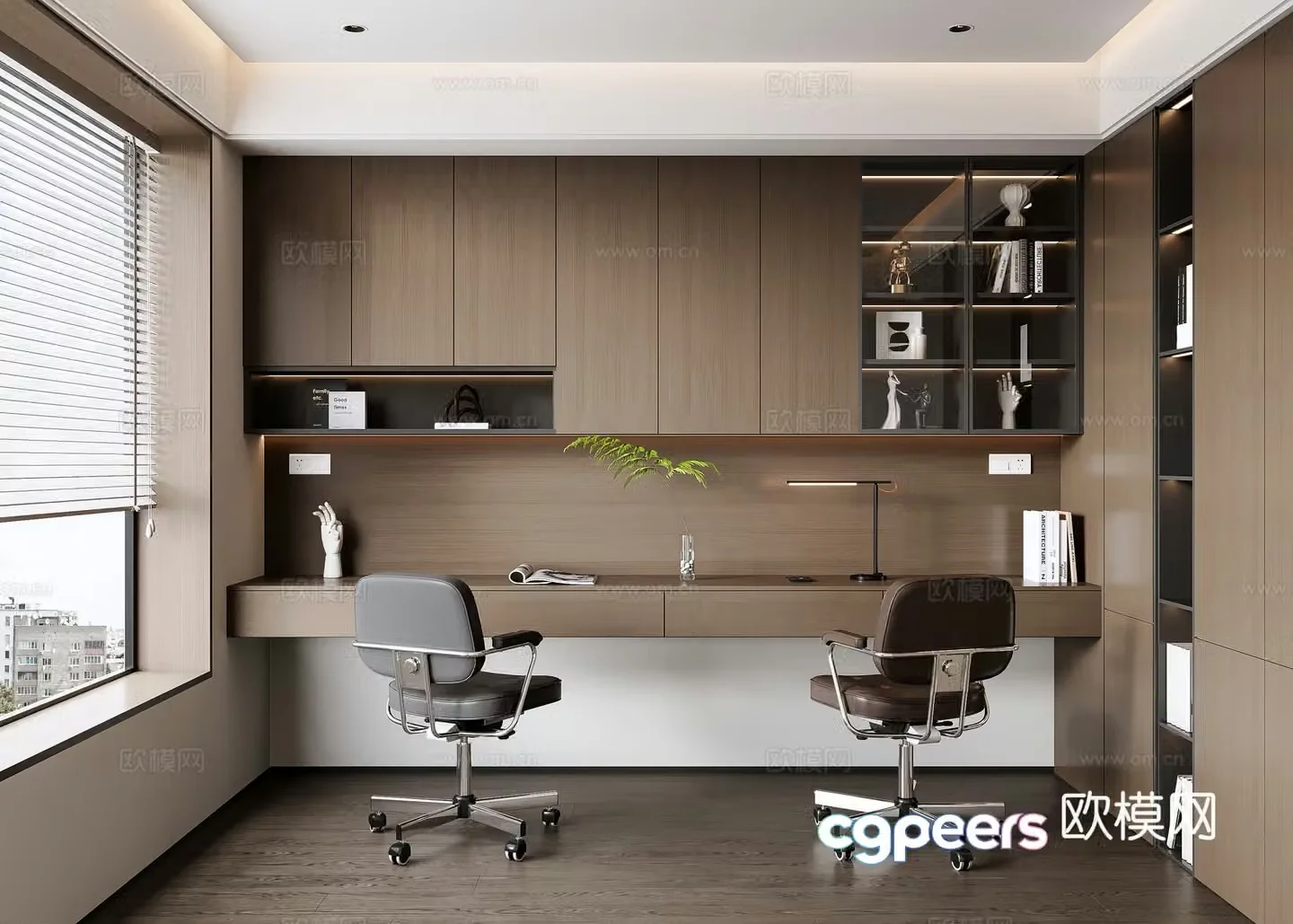 Modern Italian minimalist study room Italian desk chair Italian desk Italian desk Italian bookcase 3D model