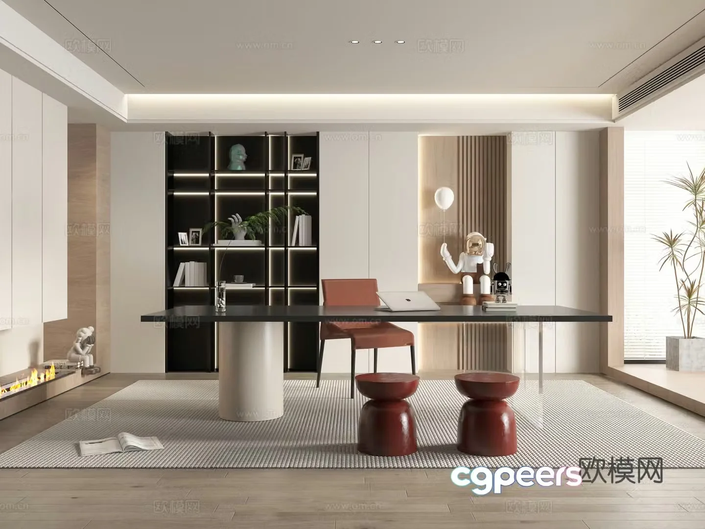 Modern study room 3d model