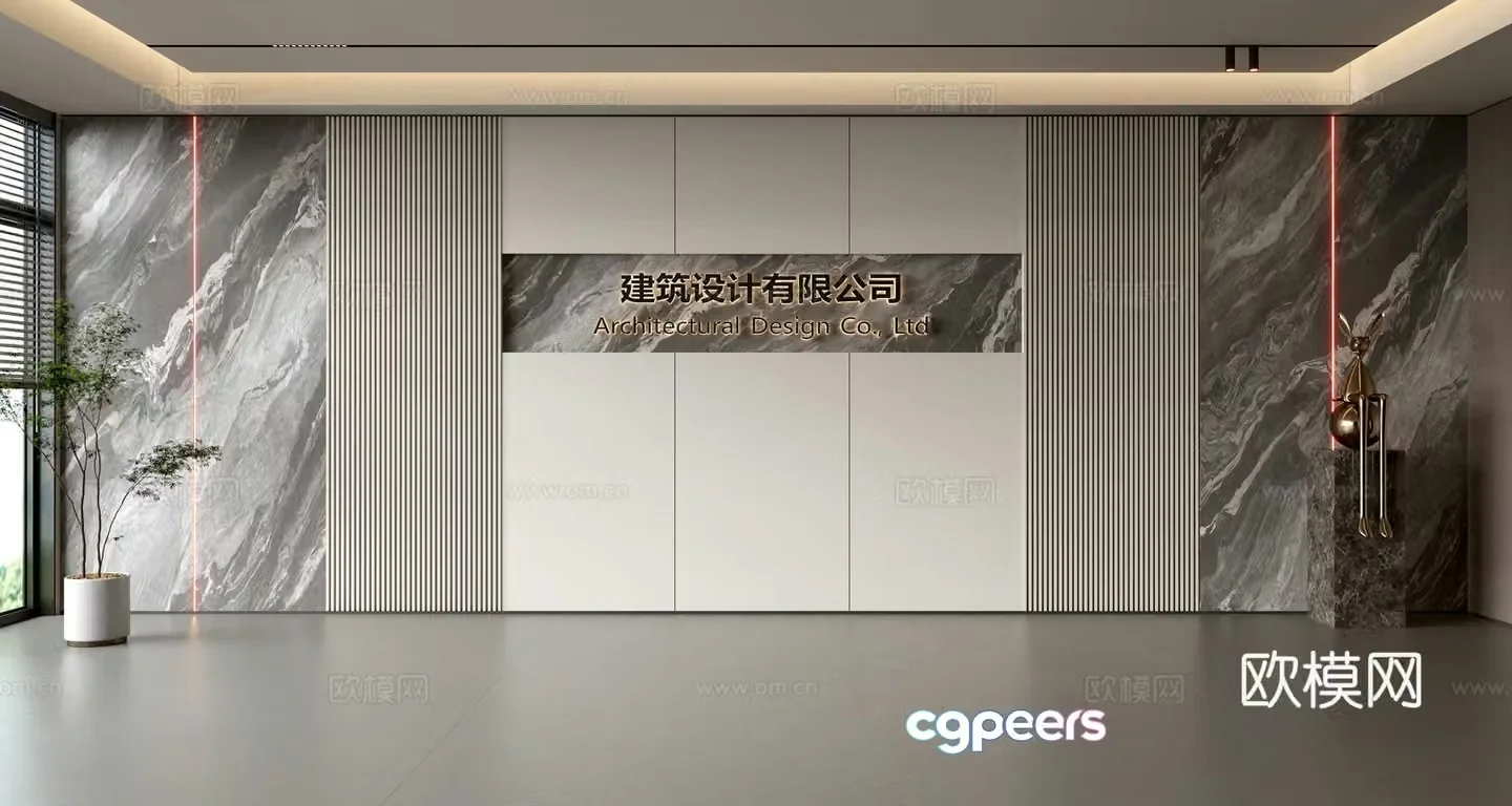 Modern front desk background wall Simple background wall Front desk reception area background wall Company front desk background wall 3d model