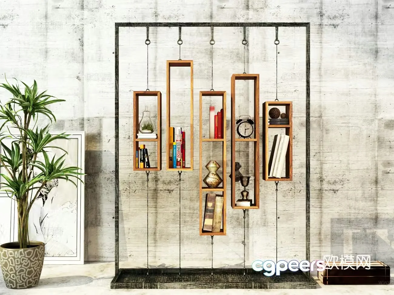 Industrial style decorative frame green plant decorative painting ornament 3D model
