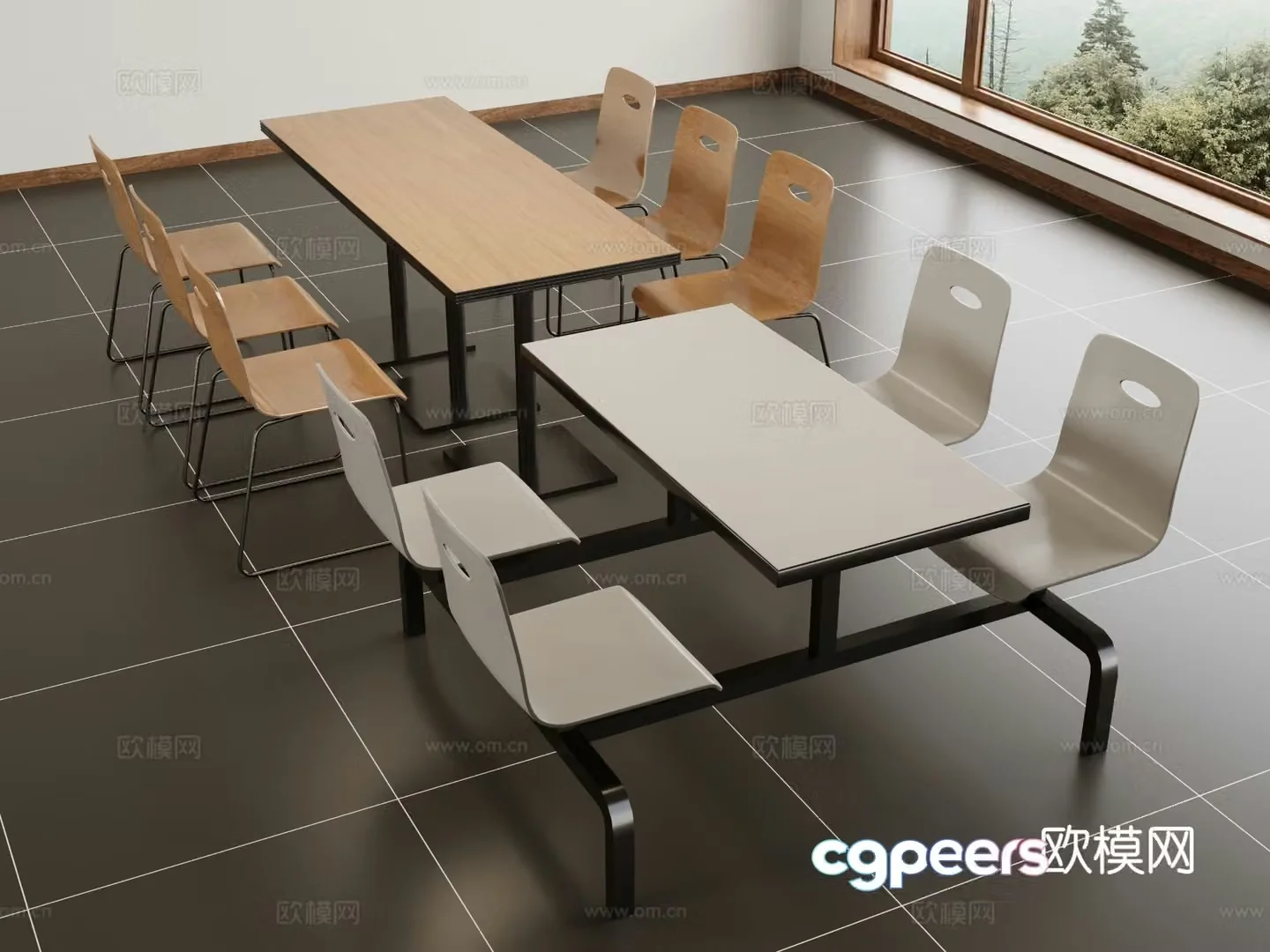 Modern canteen tables and chairs dining table and chairs 3d model