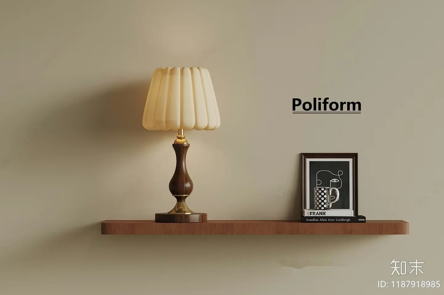 A Poliform Lamp With A Wooden Base And White Shade 3D Model – 6420 – VRAY Render