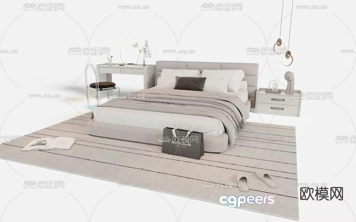 Modern double bed 3d model